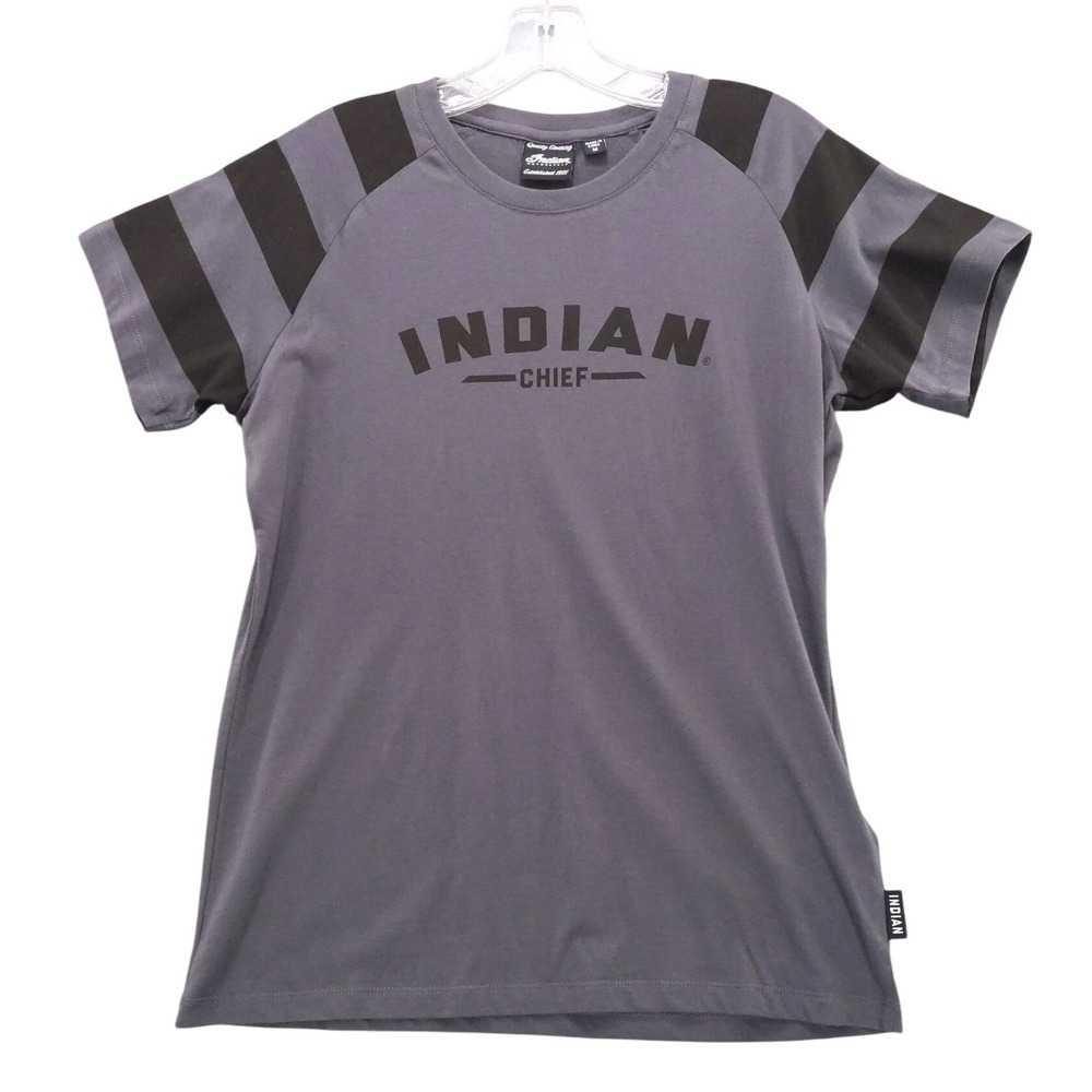 Indian Motorcycles Chief T-Shirt Striped Sleeve Graphic Tee Spirit‎ Lake IA Sz M